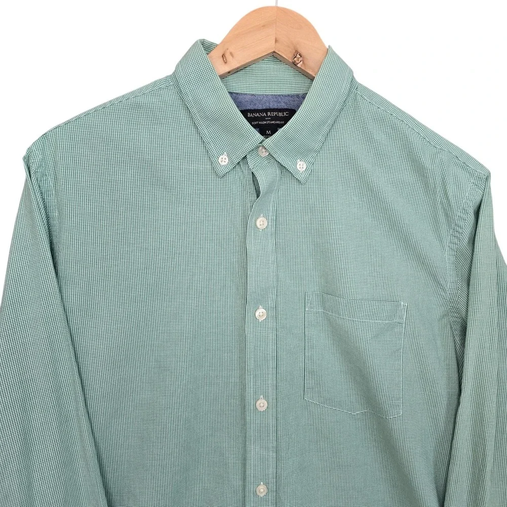Banana Republic Shirt Mens Medium Green Button‎ Down Soft Wash Standard Fit